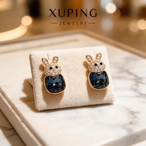 Gold_And_Blue_Copper_Alloy_Bunny_Stone_Drop_Earrings_For_Women