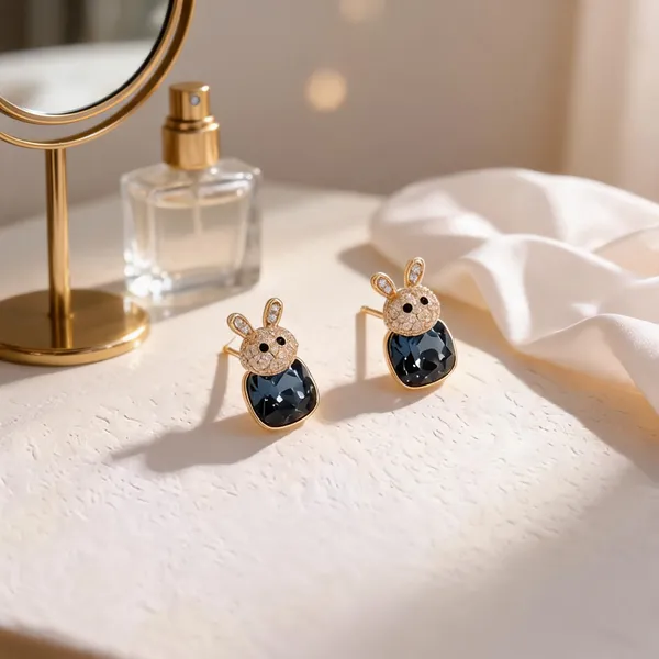 Gold_And_Blue_Copper_Alloy_Bunny_Stone_Drop_Earrings_For_Women