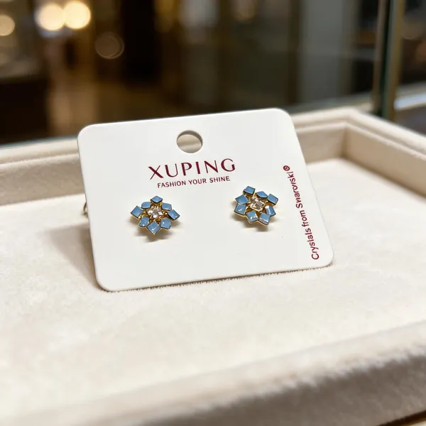 Blue_Copper_Alloy_Crystal_Floral_Stud_Earrings_For_Women