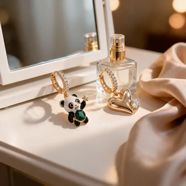 Gold_Copper_Alloy_Panda_Heart_Drop_Earrings_For_Women