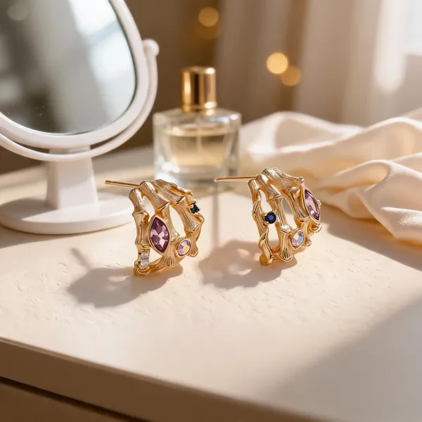 Gold_Multicolor_Copper_Alloy_Stone_Hoop_Earrings_For_Women