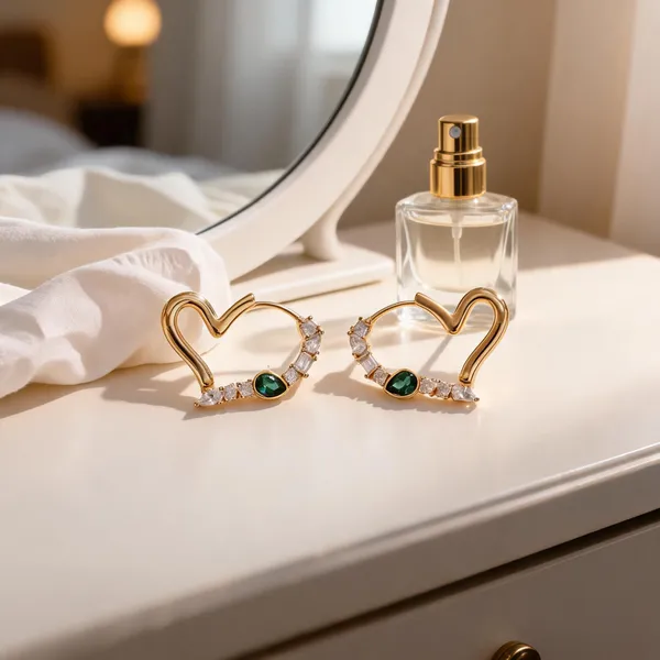 Gold_And_Green_Copper_Alloy_Heart_Stone_Earrings_For_Women