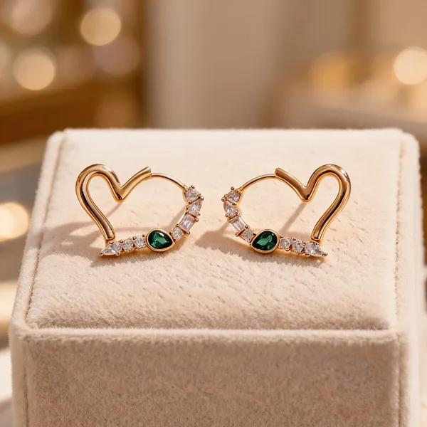 Gold_And_Green_Copper_Alloy_Heart_Stone_Earrings_For_Women