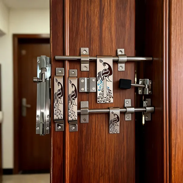 Stainless_Steel_Peacock_Design_Decorative_Door_Bolt_Set