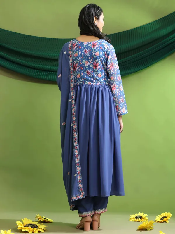 Georgette_Embroidery_With_Sequence_A_Line_Kurta_Set_Blue