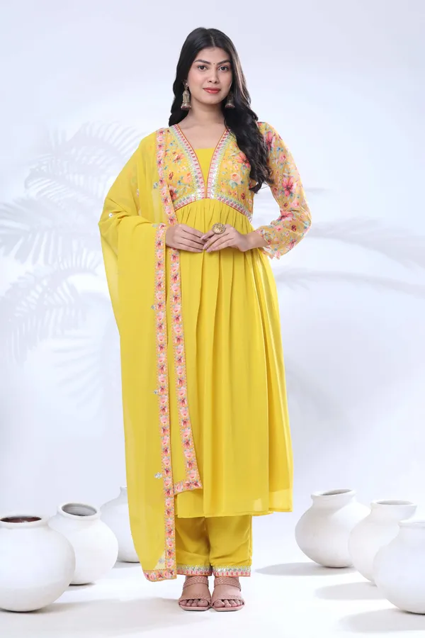 Georgette_Embroidery_With_Sequence_A_Line_Kurta_Set_Blue