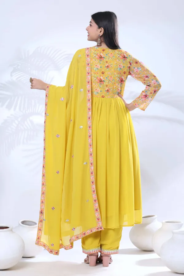 Georgette_Embroidery_With_Sequence_A_Line_Kurta_Set_Blue