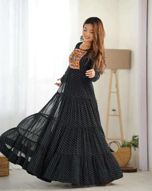 Georgette_Lehariya_Print_Fully_Flair_Anarkali_Set_Green