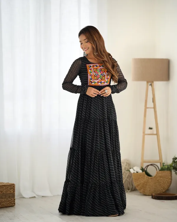 Georgette_Lehariya_Print_Fully_Flair_Anarkali_Set_Green