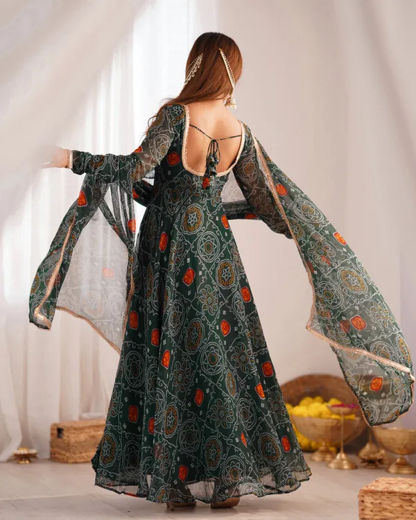 Bandhej_Chiffon_Anarkali_Set_With_Dupatta_Pant_Green