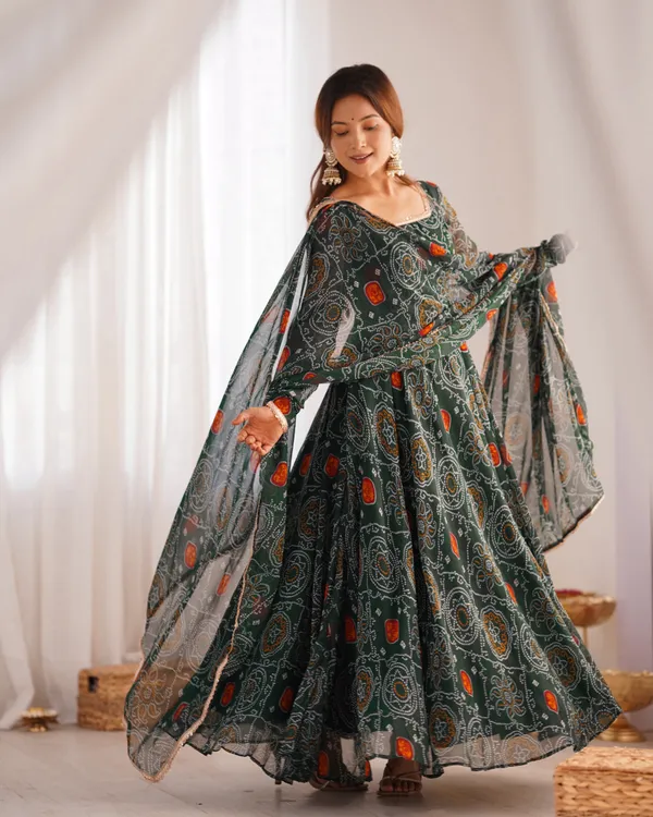 Bandhej_Chiffon_Anarkali_Set_With_Dupatta_Pant_Green