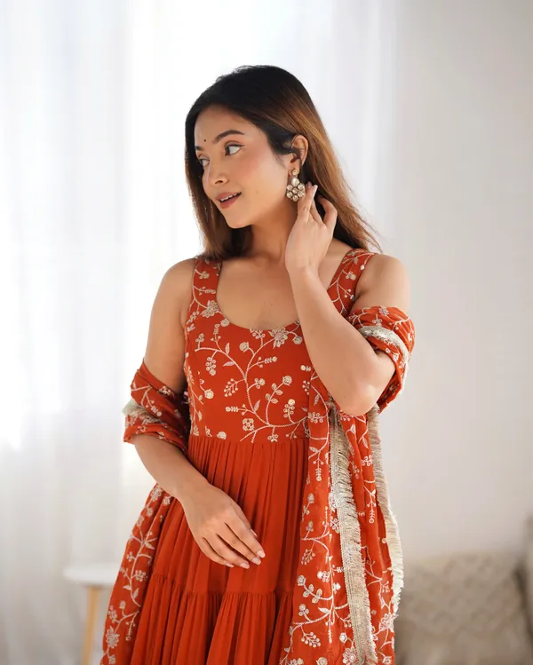 Georgette_Embroidered_Sleevless_Anarkali_Dress_With_Dupatta_Orange