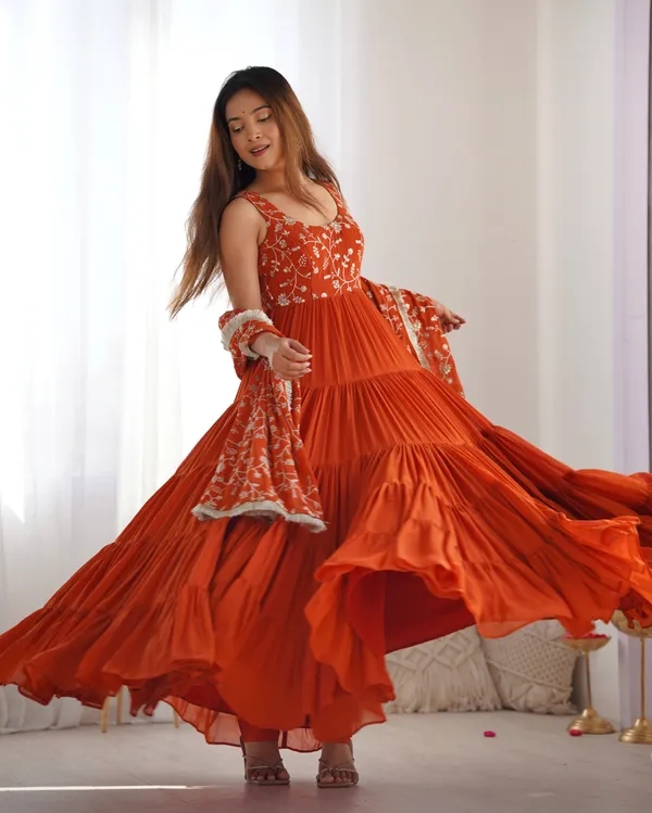 Georgette_Embroidered_Sleevless_Anarkali_Dress_With_Dupatta_Orange