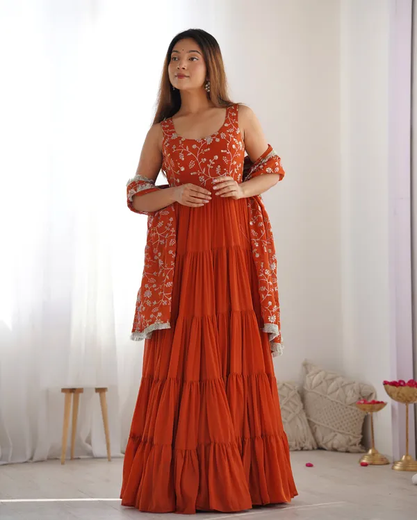 Georgette_Embroidered_Sleevless_Anarkali_Dress_With_Dupatta_Orange