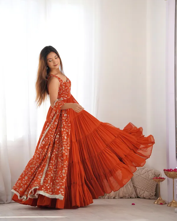 Georgette_Embroidered_Sleevless_Anarkali_Dress_With_Dupatta_Orange