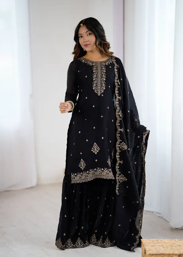 Black_Embroidered_Crunchy_Silk_Kurta_Sharara_Set_With_Dupatta