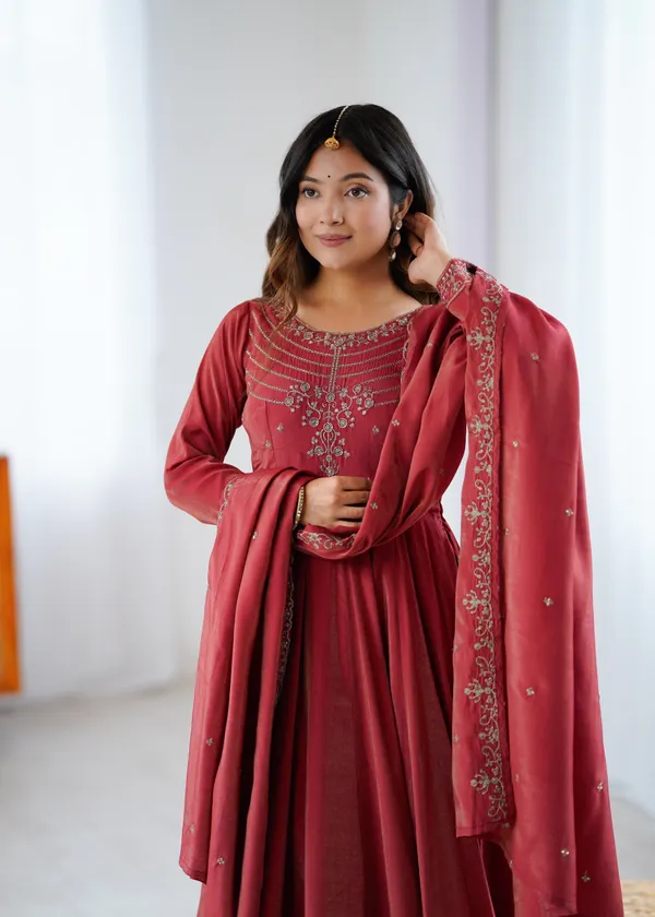 Maroon_Roman_Shimmer_Chanderi_Silk_Fully_Flared_Anarkali_Suit_Set