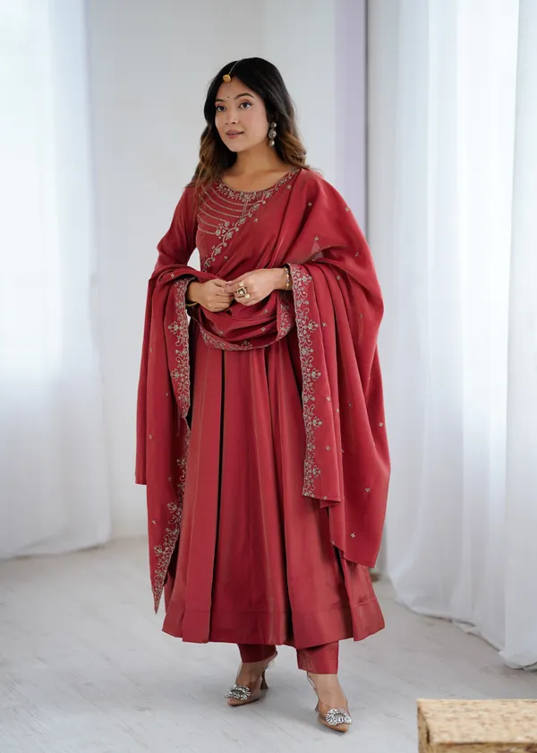 Maroon_Roman_Shimmer_Chanderi_Silk_Fully_Flared_Anarkali_Suit_Set