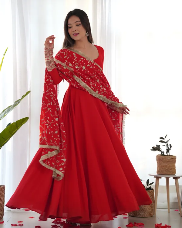 Designer_Fox_Georgette_Flared_Gown_With_Sequins_Dupatta_Pant_Orange