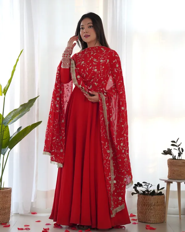 Designer_Fox_Georgette_Flared_Gown_With_Sequins_Dupatta_Pant_Orange