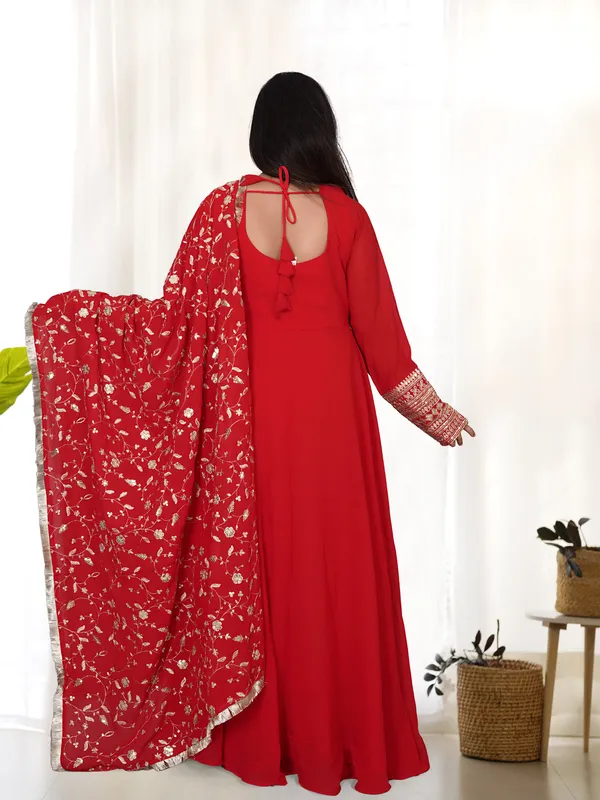 Designer_Fox_Georgette_Flared_Gown_With_Sequins_Dupatta_Pant_Orange