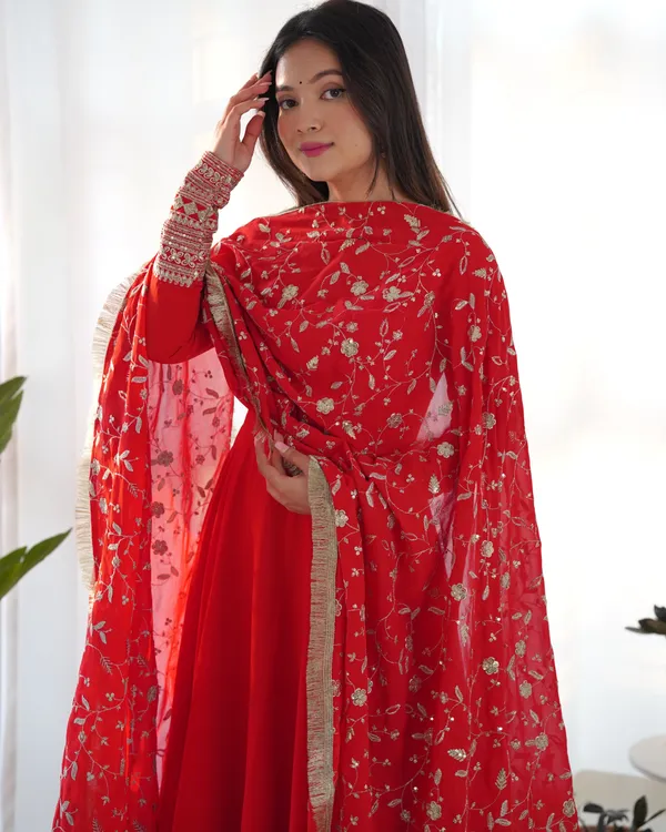 Designer_Fox_Georgette_Flared_Gown_With_Sequins_Dupatta_Pant_Orange
