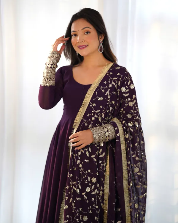 Designer_Fox_Georgette_Flared_Gown_With_Sequins_Dupatta_Pant_Wine