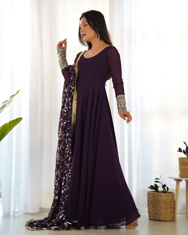 Designer_Fox_Georgette_Flared_Gown_With_Sequins_Dupatta_Pant_Wine