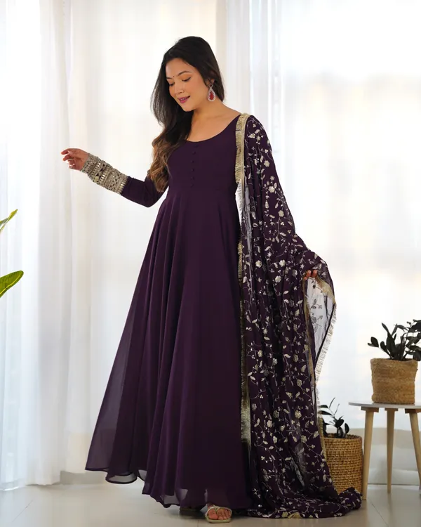 Designer_Fox_Georgette_Flared_Gown_With_Sequins_Dupatta_Pant_Wine