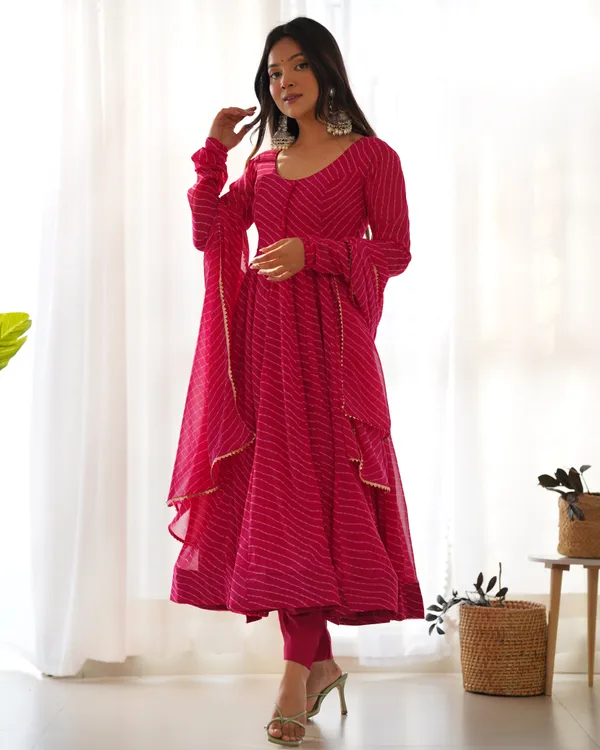 Georgette_Festive_Wear_Leheriya_Print_Anarkali_Suit_Pink