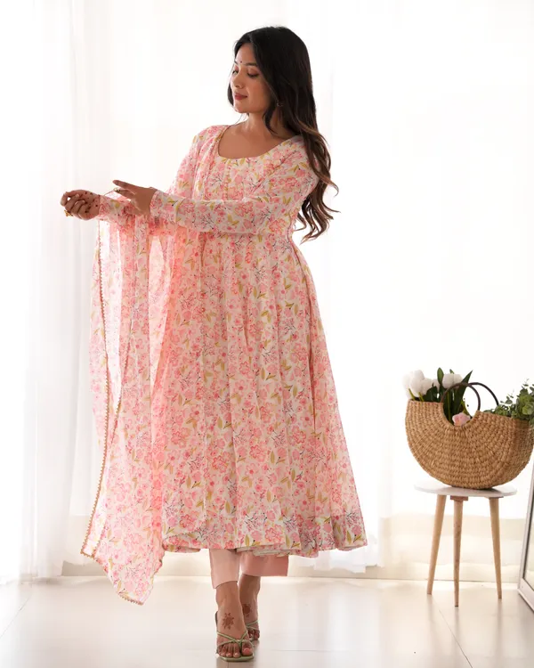 Organza_Floral_Printed_Pink_Anarkali_Set