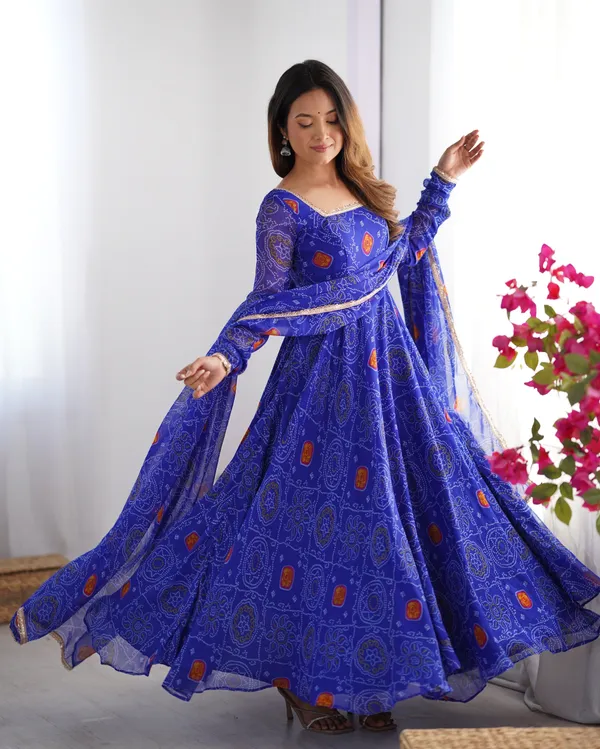 Women_Bandhej_Printed_Chiffon_Anarkali_Kurta_With_Dupatta_Set_Violet