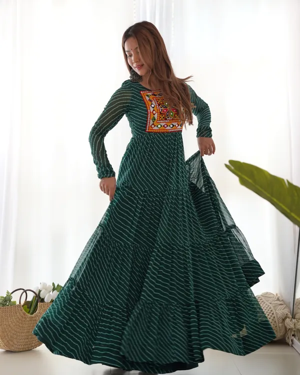 Pure_Soft_Fox_Georgette_Laheriya_Print_Fully_Flared_Anarkali_Gown_Green