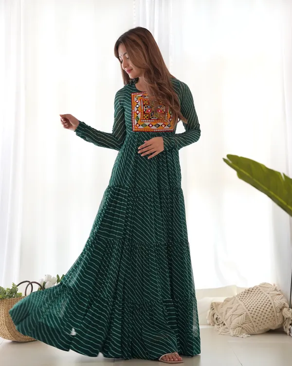 Pure_Soft_Fox_Georgette_Laheriya_Print_Fully_Flared_Anarkali_Gown_Green