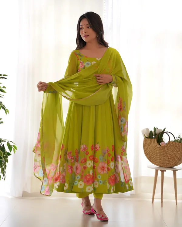 Women_Floral_Printed_Organza_Silk_Flared_Anarkali_Kurta_Set_Green