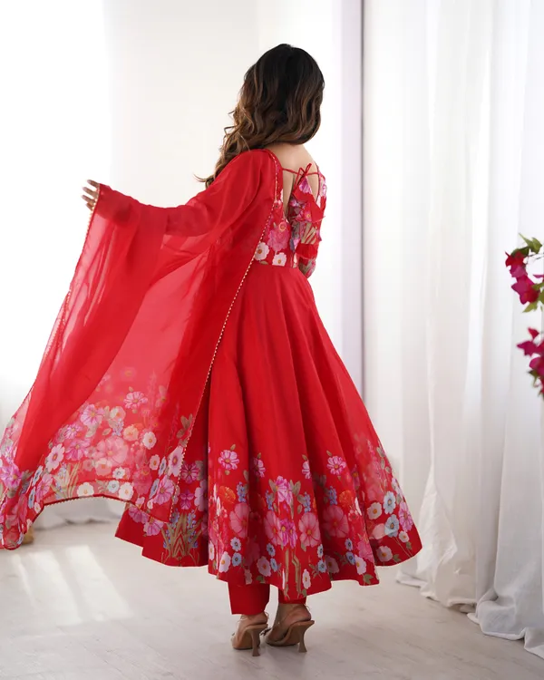 Women_Floral_Printed_Organza_Silk_Flared_Anarkali_Kurta_Set_Red