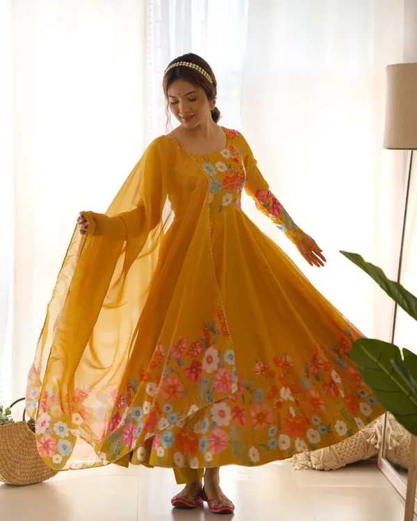 Women_Floral_Printed_Organza_Silk_Flared_Anarkali_Kurta_Set_Yellow