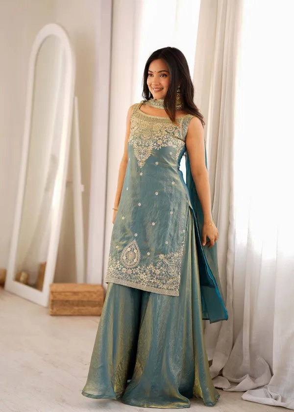 Women_S_Pure_Soft_Fendy_Silk_Embroidered_Kurta_Sharara_Set_With_Dupatta_Olive_Green