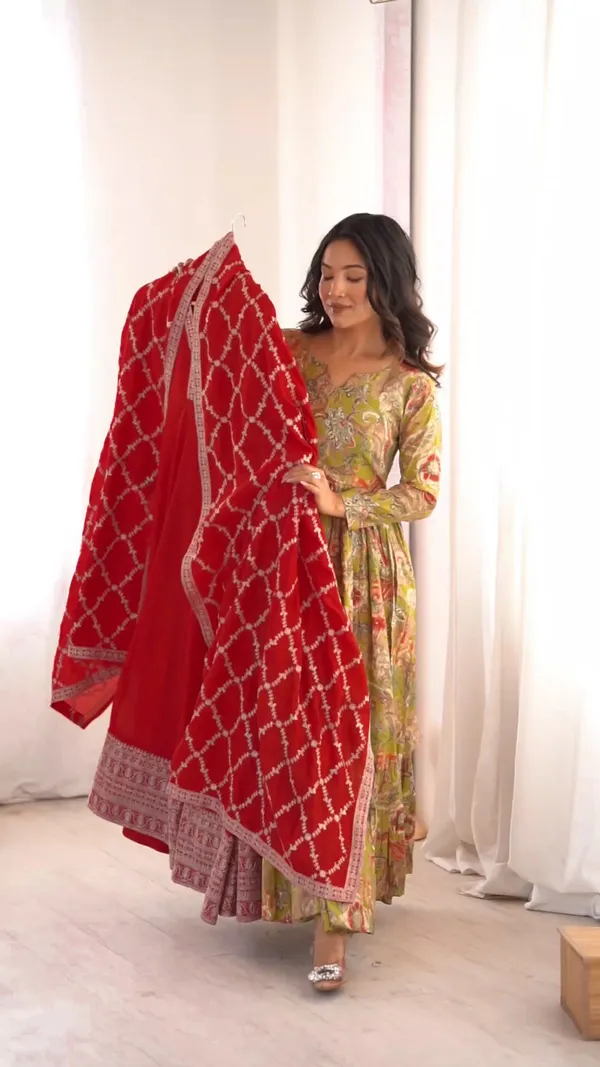 Premium_Vichitra_Silk_Anarkali_Gown_With_Dupatta_Red