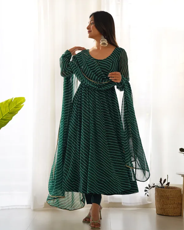 Women_Leheriya_Printed_Georgette_Anarkali_Kurta_Set_Green