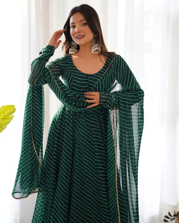 Women_Leheriya_Printed_Georgette_Anarkali_Kurta_Set_Green