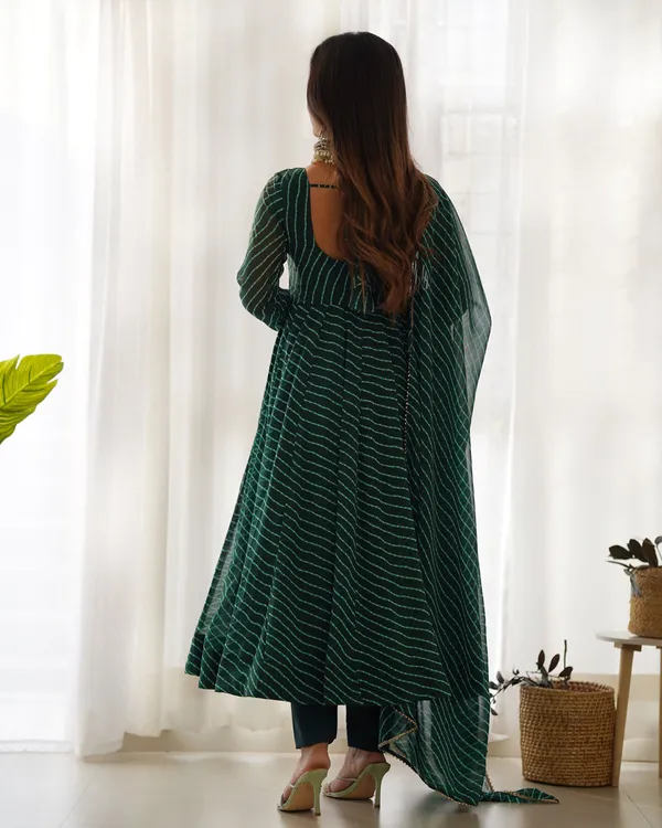 Women_Leheriya_Printed_Georgette_Anarkali_Kurta_Set_Green
