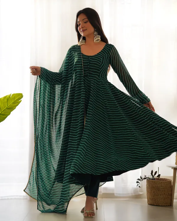Women_Leheriya_Printed_Georgette_Anarkali_Kurta_Set_Green