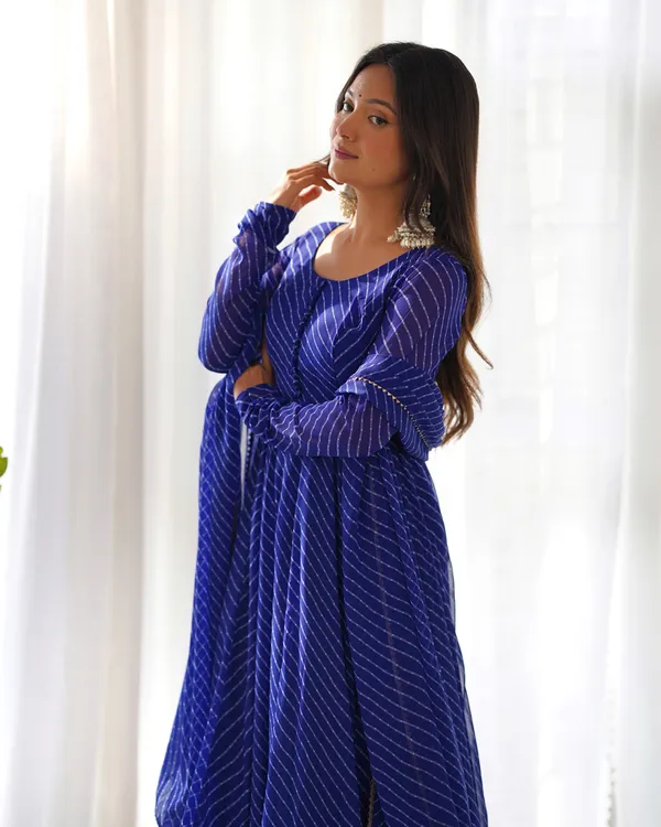 Women_Leheriya_Printed_Georgette_Anarkali_Kurta_Set_Blue