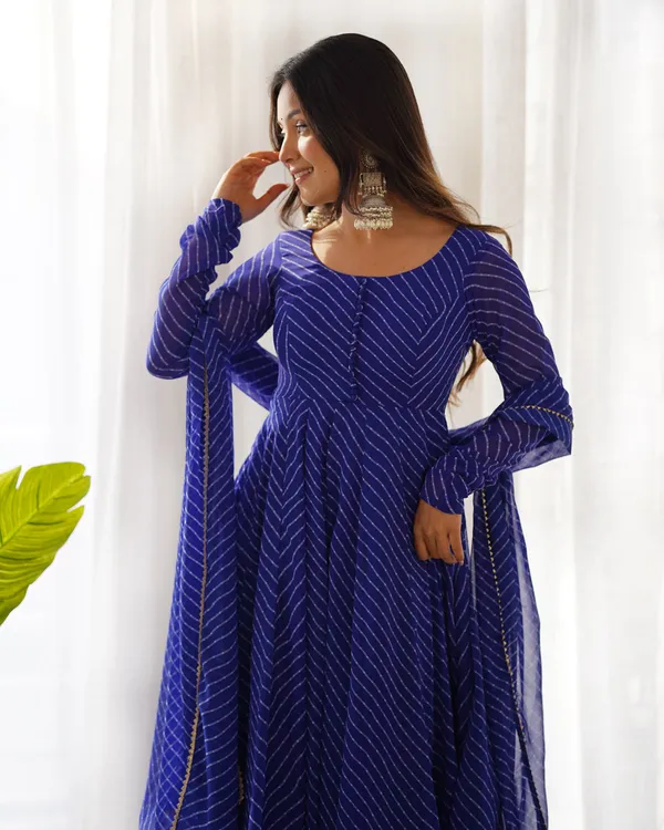 Women_Leheriya_Printed_Georgette_Anarkali_Kurta_Set_Blue