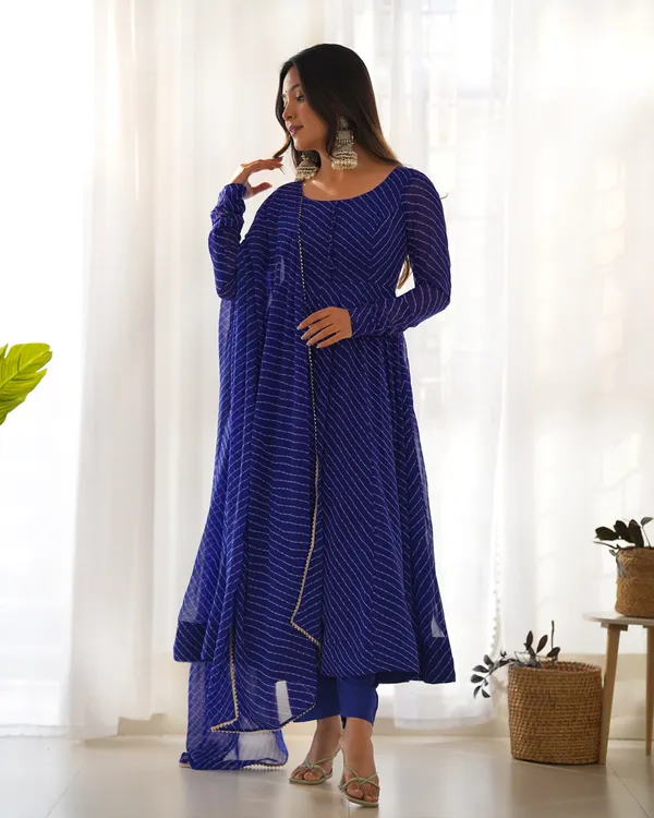 Women_Leheriya_Printed_Georgette_Anarkali_Kurta_Set_Blue