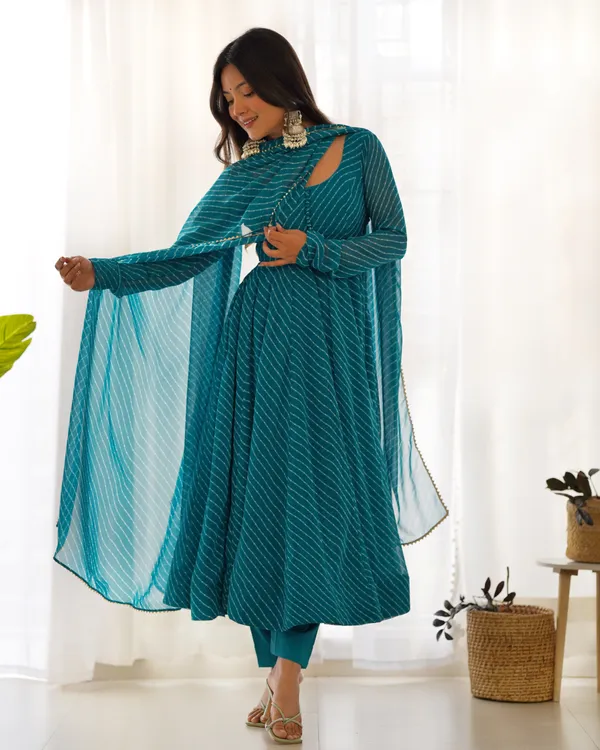 Women_Leheriya_Printed_Georgette_Anarkali_Kurta_Set_Sky_Blue