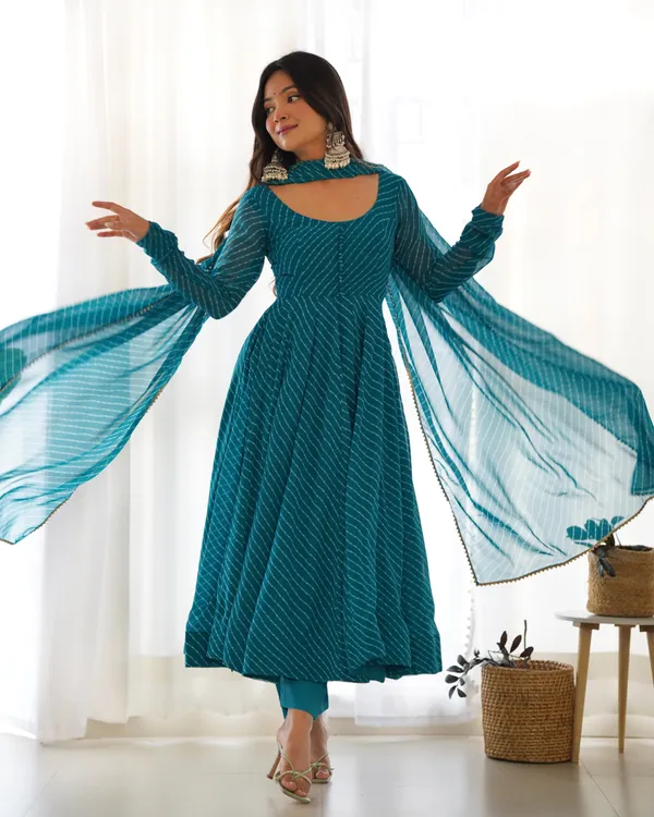 Women_Leheriya_Printed_Georgette_Anarkali_Kurta_Set_Sky_Blue