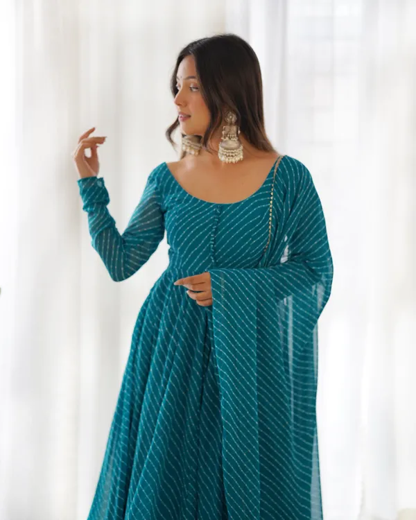 Women_Leheriya_Printed_Georgette_Anarkali_Kurta_Set_Sky_Blue