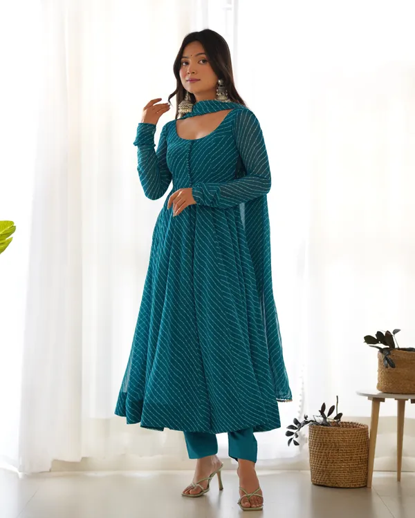Women_Leheriya_Printed_Georgette_Anarkali_Kurta_Set_Sky_Blue
